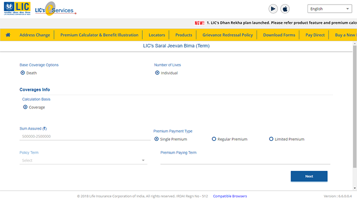 LIC Choose coverage amount