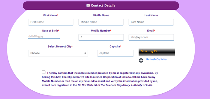 To establish an access id and OTP, provide your contact information, including your name, date of birth, phone number, email address, and nearest city