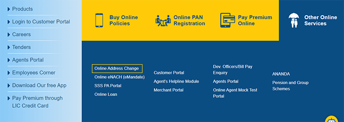 you will see an option of online address change