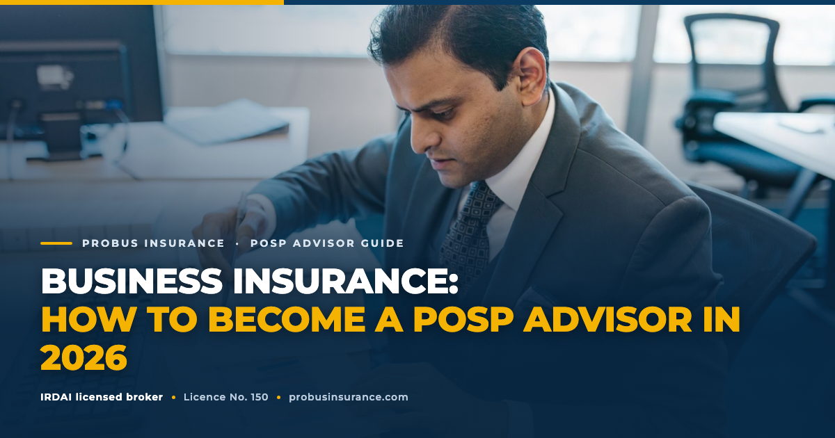 Business Insurance POSP insurance advisor guide, business owner reviewing charts in an Indian office
