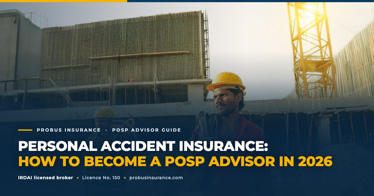 Personal Accident Insurance POSP insurance advisor guide, construction workers in safety helmets in India